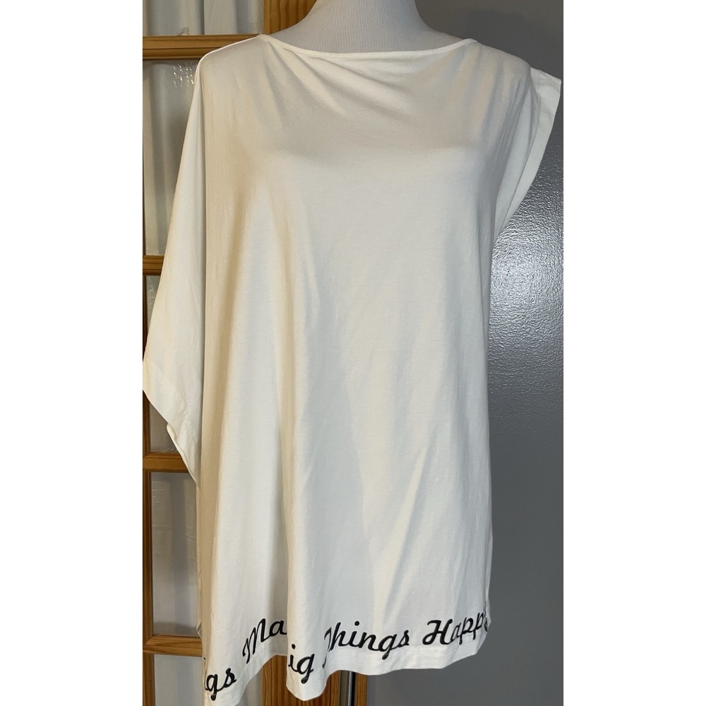 PS Fashion Asymmetrical Top Sz S Oversized White Black Hem Writings Casual City